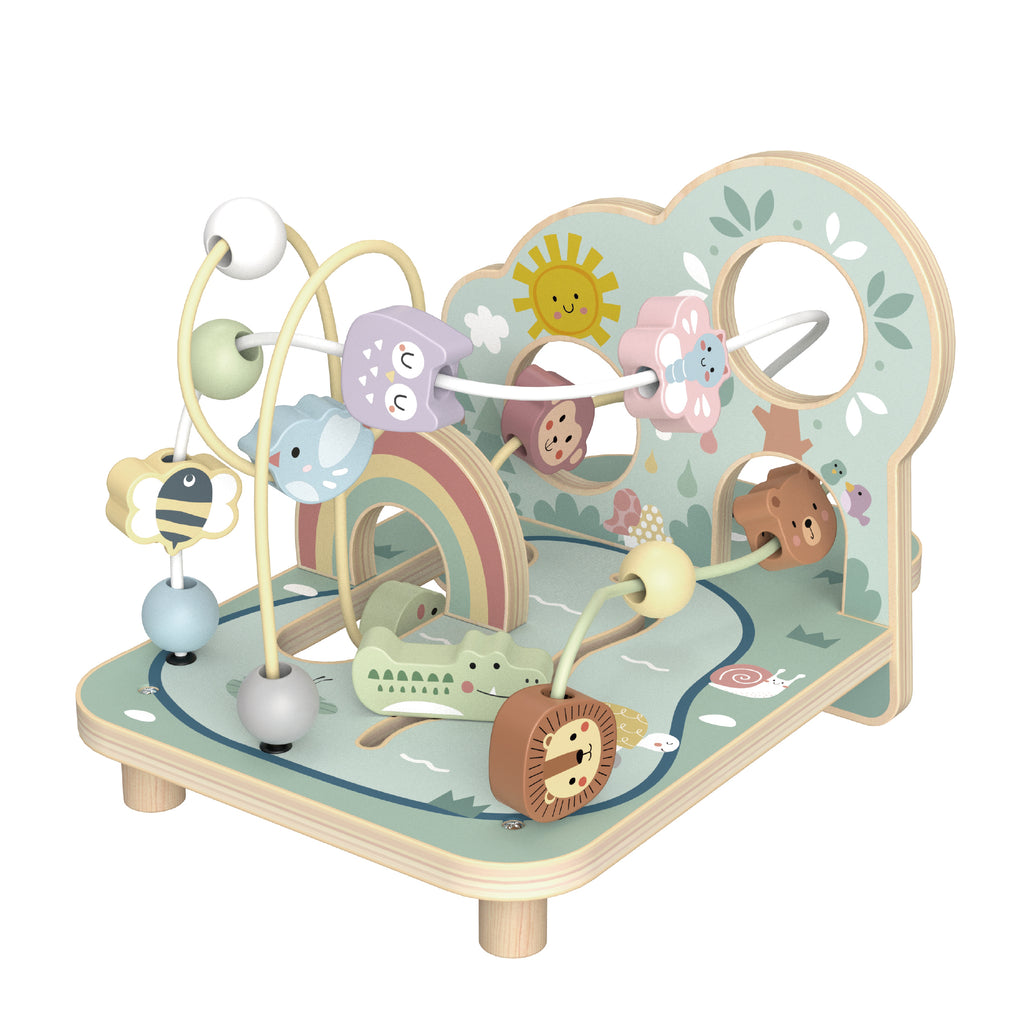 Houten Kralenlabyrint met Bosthema